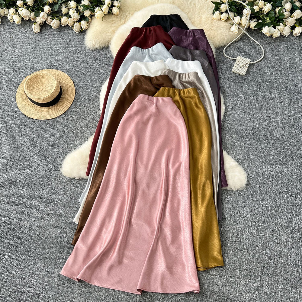 Premium satin midi skirt - 2025 new collection: luxurious, high-waisted, slimming a-line bodycon fishtail skirt with a beautiful drape
