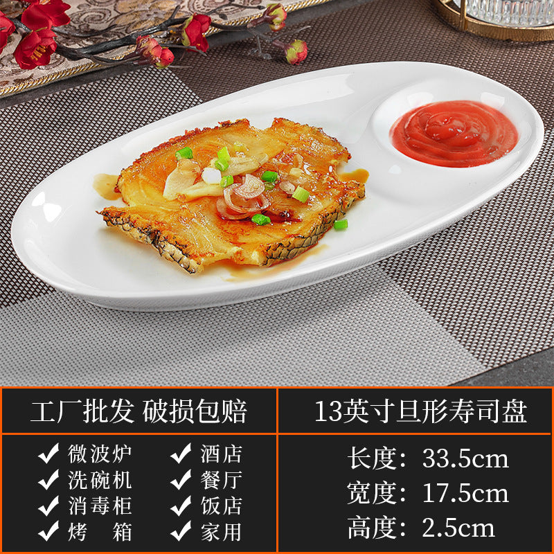 High-end ceramic pure cabbage plate, special-shaped asymmetrical cold dish plate, stir-fry plate, tableware for restaurants and hotels