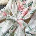 French romantic floral print tie-waist dress - women's early spring long sleeve v-neck a-line maxi dress - elegant