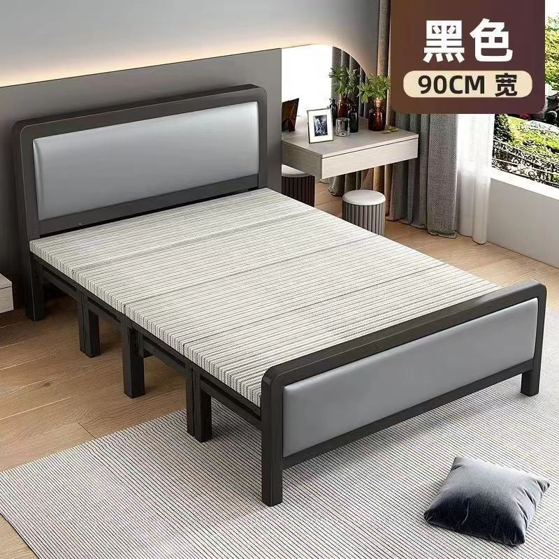 Four-fold foldable bed single bedfor homesimple office lunch break double rental house adult iron bed