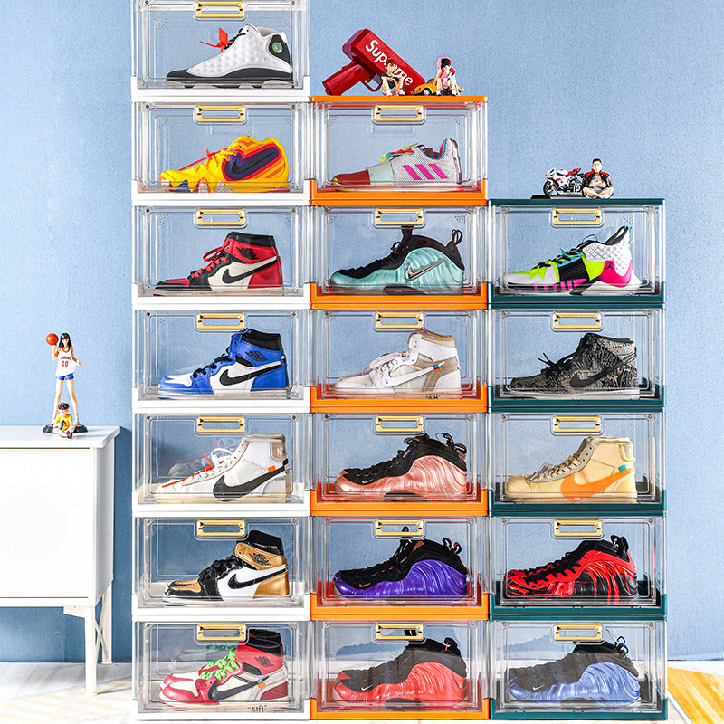 Foldable new multi-layer transparent shoe box aj sneaker storage box side open anti-oxidation Internet celebrity collection shoe wall magnetic attraction