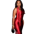 European and american cross-border chic women's clothing:  autumn new arrival - solid color sleeveless asymmetrical neck slim-fit long slip dress