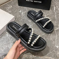 Beaded slippers women's summer outwear fashionnew arrival pearl fairy style two wear thick sole tweed style beach beach shoes