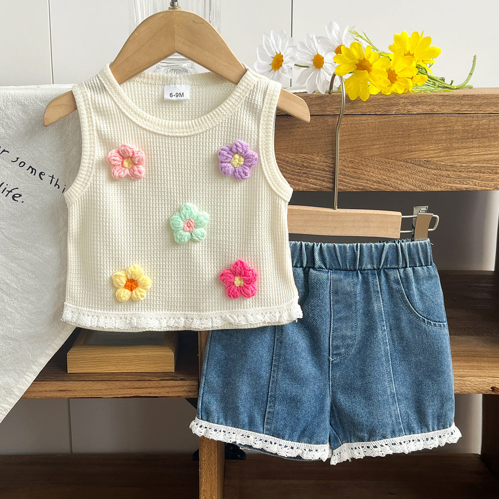 Baby clothing kids set children outfit apricot vest + shorts two-piece set