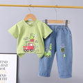 Summer new arrivals: toddler & kids' denim pants & cartoon print short sleeve two-piece set - multiple styles available
