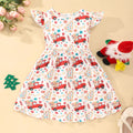 Festive kids' flutter sleeve dinosaur heart print dress