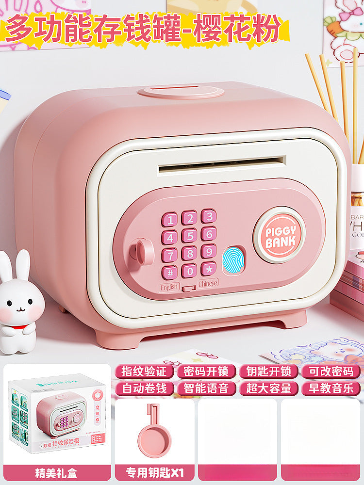 New children's cartoon piggy bank - large capacity, multi-functional, dual-mode unlocking, automatic induction money rolling savings toy