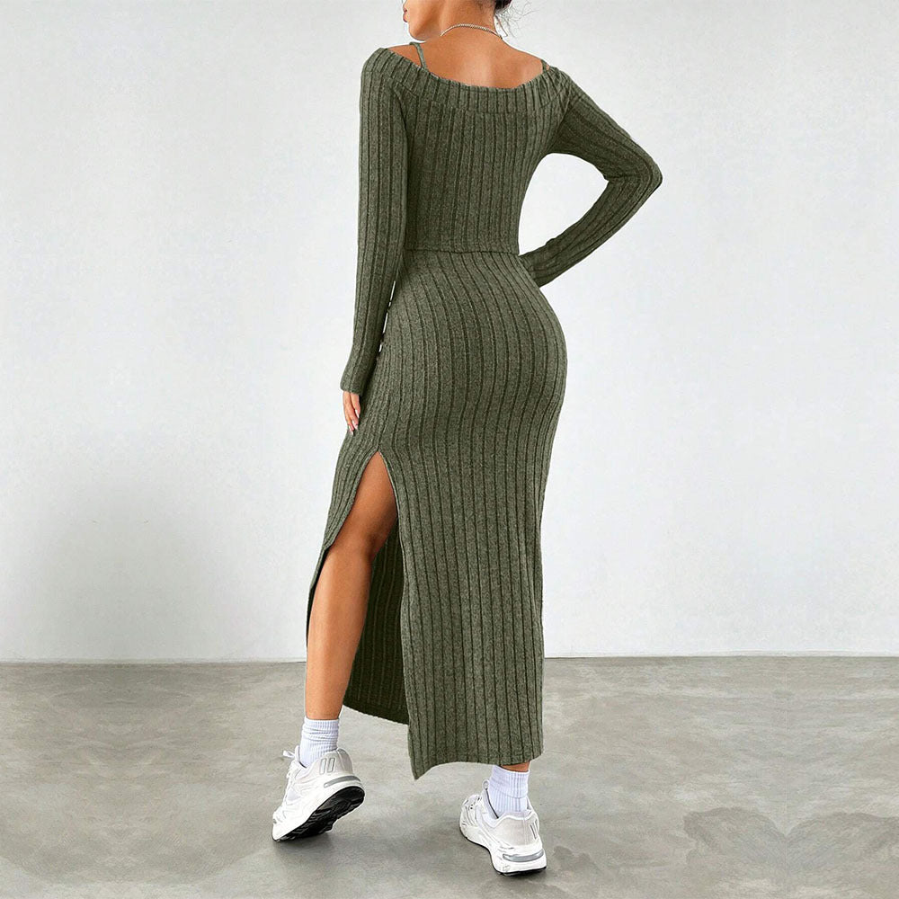 Aliexpress cross-border e-commerce women's casual elegant fashion set - spring/summer commute style spaghetti strap dress two-piece outfit