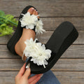 plus size round toe one-shaped wedge slippers 2025new arrival rhinestone flower women's exportfashionexport slippers