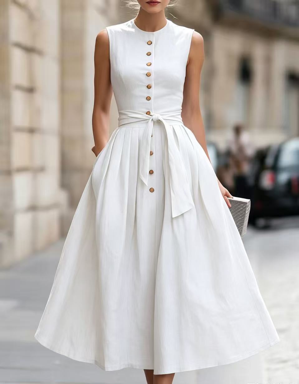 european and american cross-border  independent station new arrivalelegantelegancenormcore cotton and linen women's sleeveless dress