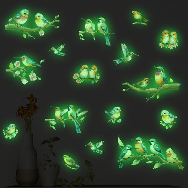 New luminous bird on the branch creative living room decorative wall sticker self-adhesive fluorescent bird decorative wall sticker, sticker