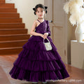 Custom european and american children's formal dress tulle cake princess dress off-the-shoulder girl's dress for piano performance