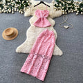 French cut outlace camisole high waist skirttwo-piece set female summer gentle intellectual elegantfashionsuit