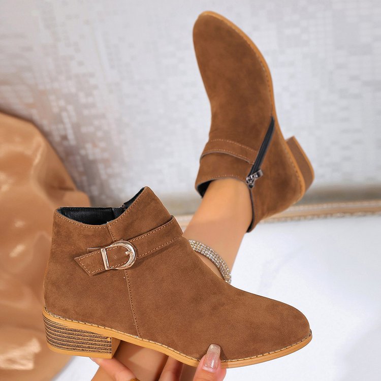 Foreign trade large size pointed square heel Chelsea boots 2025 autumn new metal buckle suede European and American outer wear women's boots