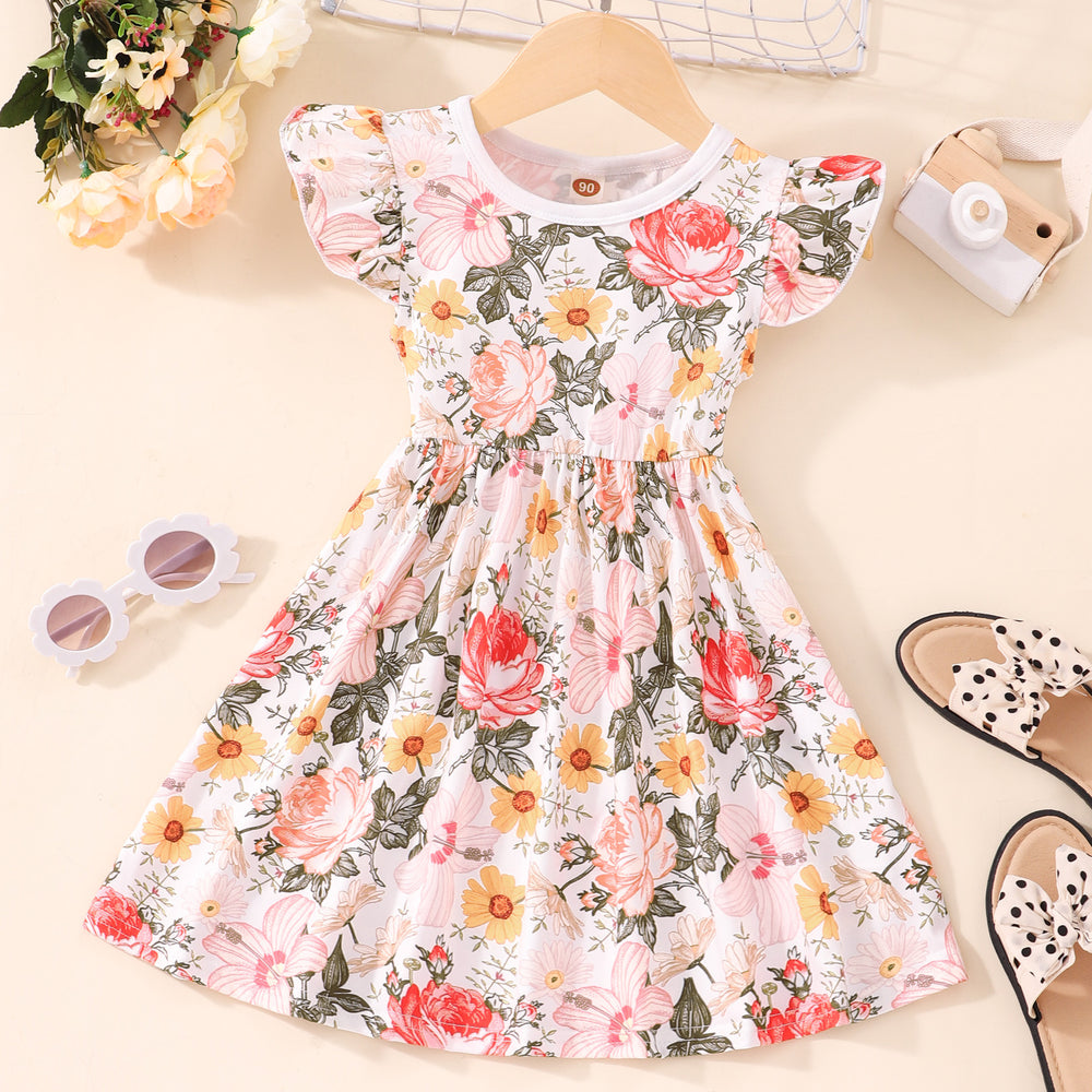 new arrival: girls' flutter sleeve floral dress (multiple colors)