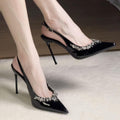 Yx high heels french 2026new arrival rhinestone pointed toe elegant high heels toe cap back empty one strap sandals sexy