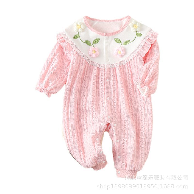 Baby spring clothes baby girl long sleeves jumpsuit one year old full month princess haki spring & fall outing clothes hug clothes trendy