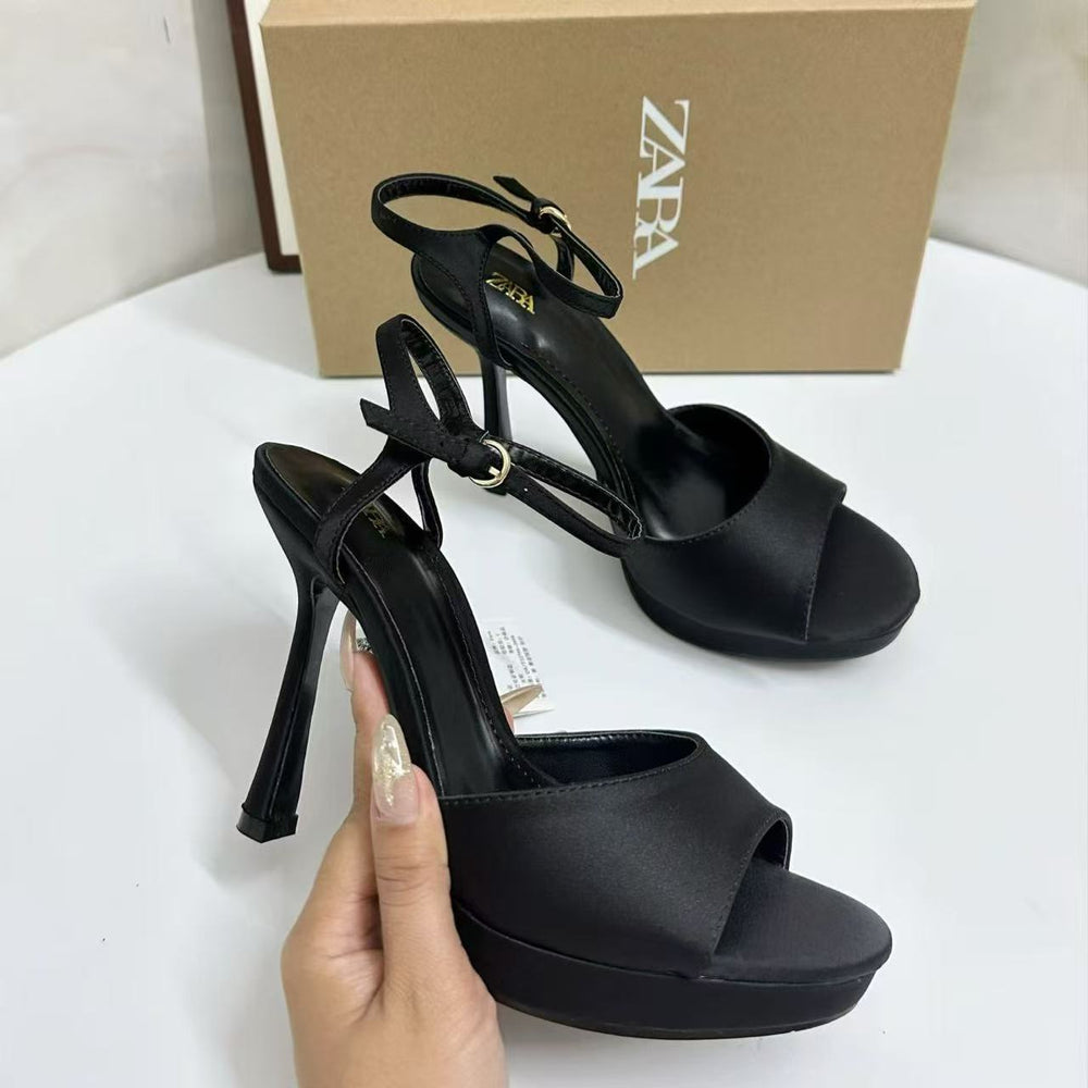 Za2025 new summer mid-heel women's thong sandals - square toe, open toe, flat, low-cut, backless, fashionable and sexy