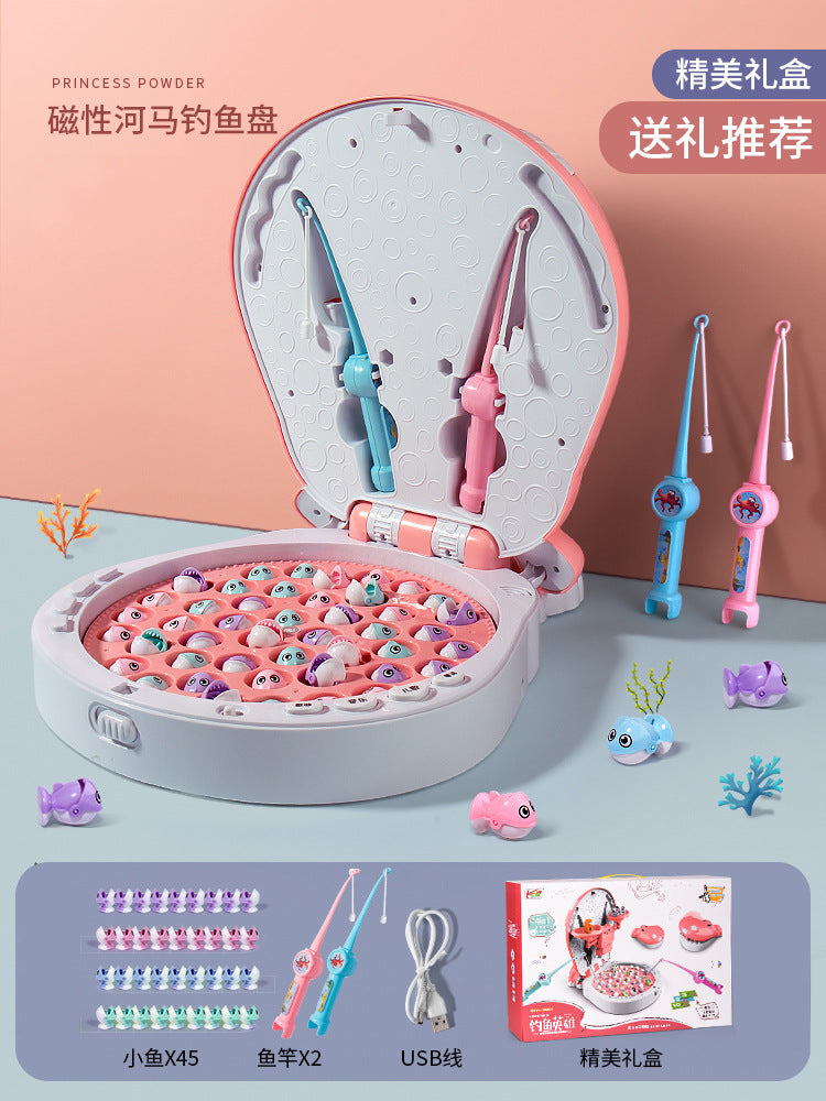 Musical hippo magnetic electric fishing game - educational balance toy for early childhood development, brain training, and math skills - perfect for boys and girls