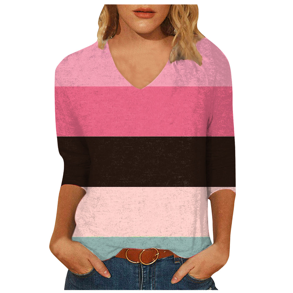 cross-border  women's casual v-neck 3/4 sleeve t-shirt top - in stock