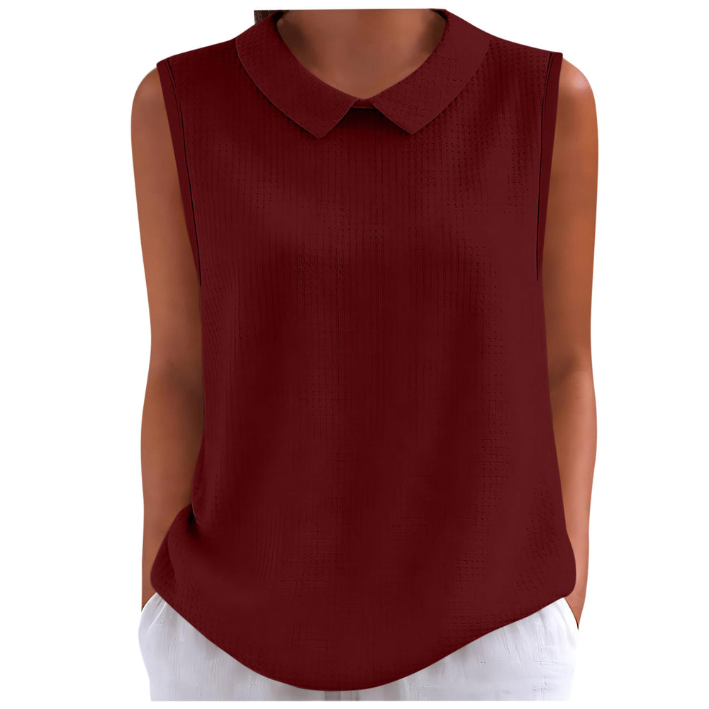 cross-border fashion summer new solid color women's casual waffle knit turn-down collar comfortable breathable tank top - in stock
