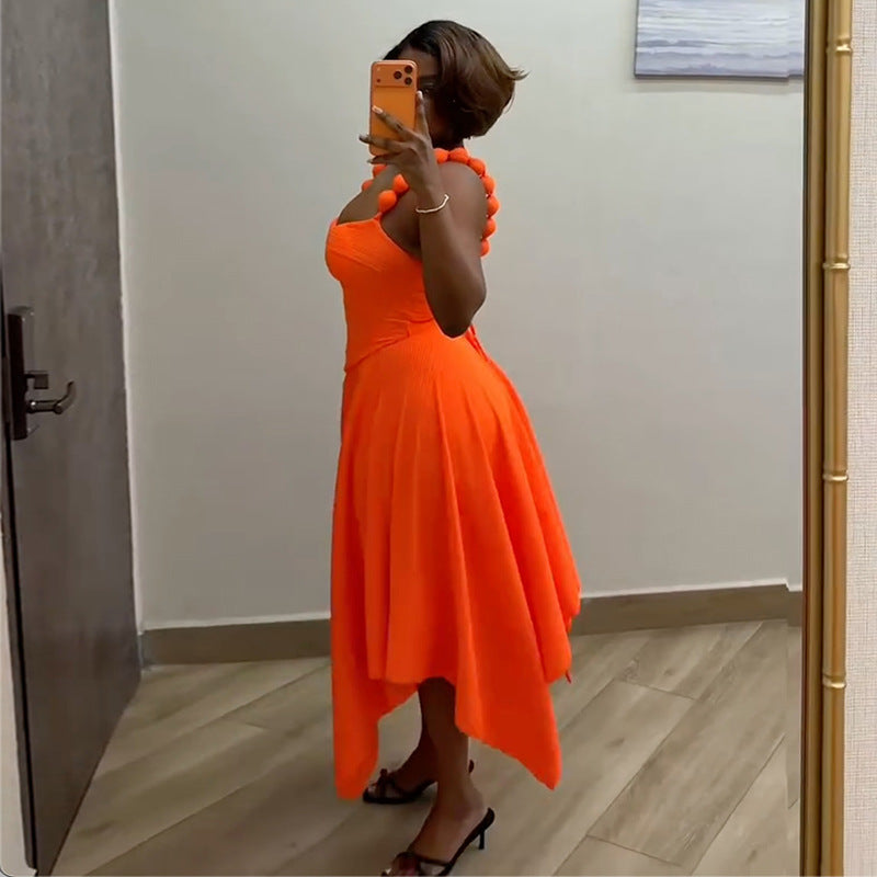 European and american women's clothing  spring new sweet and fresh solid color camisole and high-waisted midi skirt two-piece set