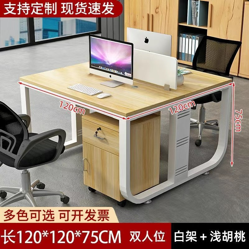 Modern minimalist desk set - 4/6 workstation with partition, staff card seat, office desk and chair combination