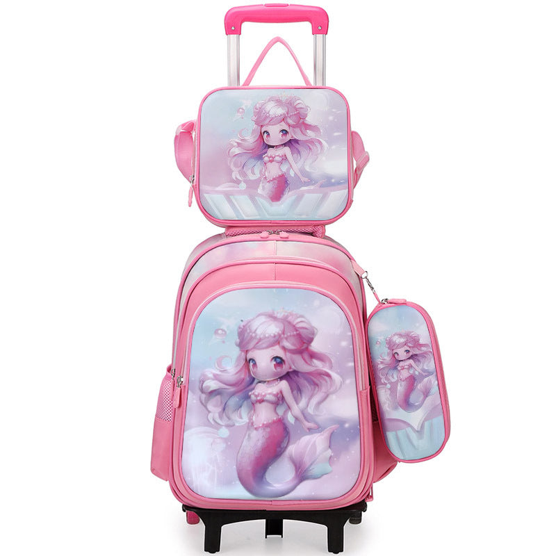 New arrival primary school students can be equipped with pull rod school bag lunch bag pencil bag three-piece set kids cute cartoon backpack