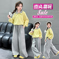 Girls'  spring/autumn new arrival: versatile casual loose-fit sweatpants set - two-piece outfit with floor-length straight-leg pants
