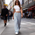 new striped blue high-waisted wide-leg drawstring cargo pants - versatile style for cross-border e-commerce on  (us & europe)