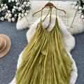 French holiday style halter backless suspender dress women's pure desire classy sense of asymmetrical atmosphere elegant long skirt