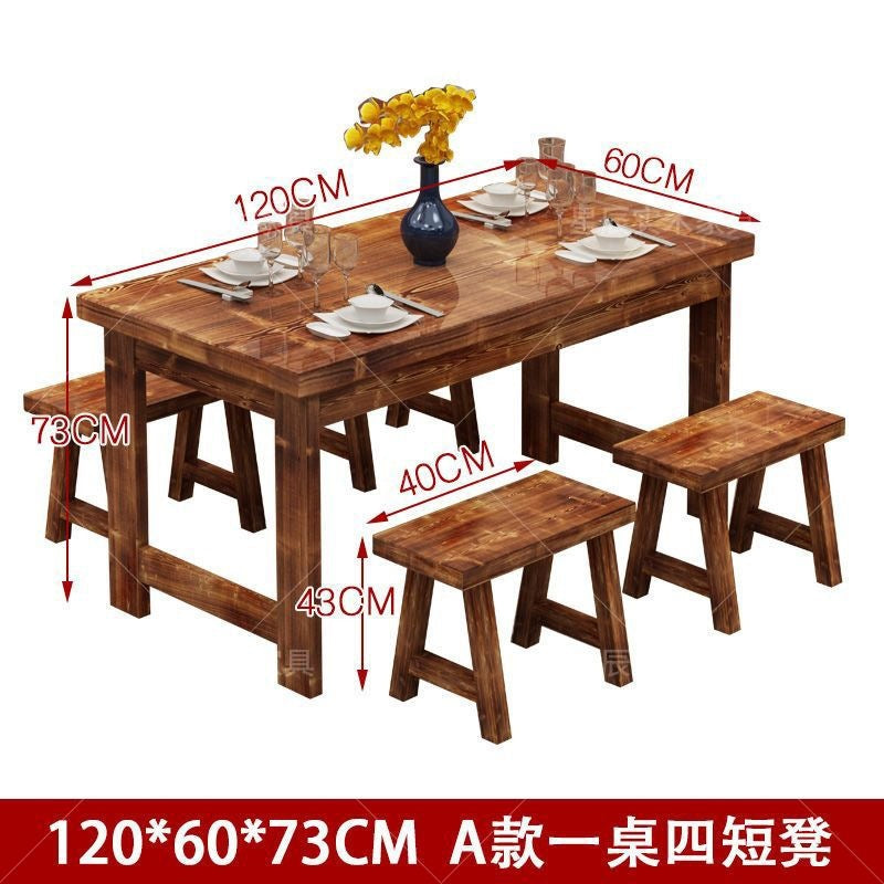 Solid wood table carbonized charcoal wood dining table and chairs fast food small meal restaurant table and chairs barbecue noodle restaurant catering restaurant table and chairs