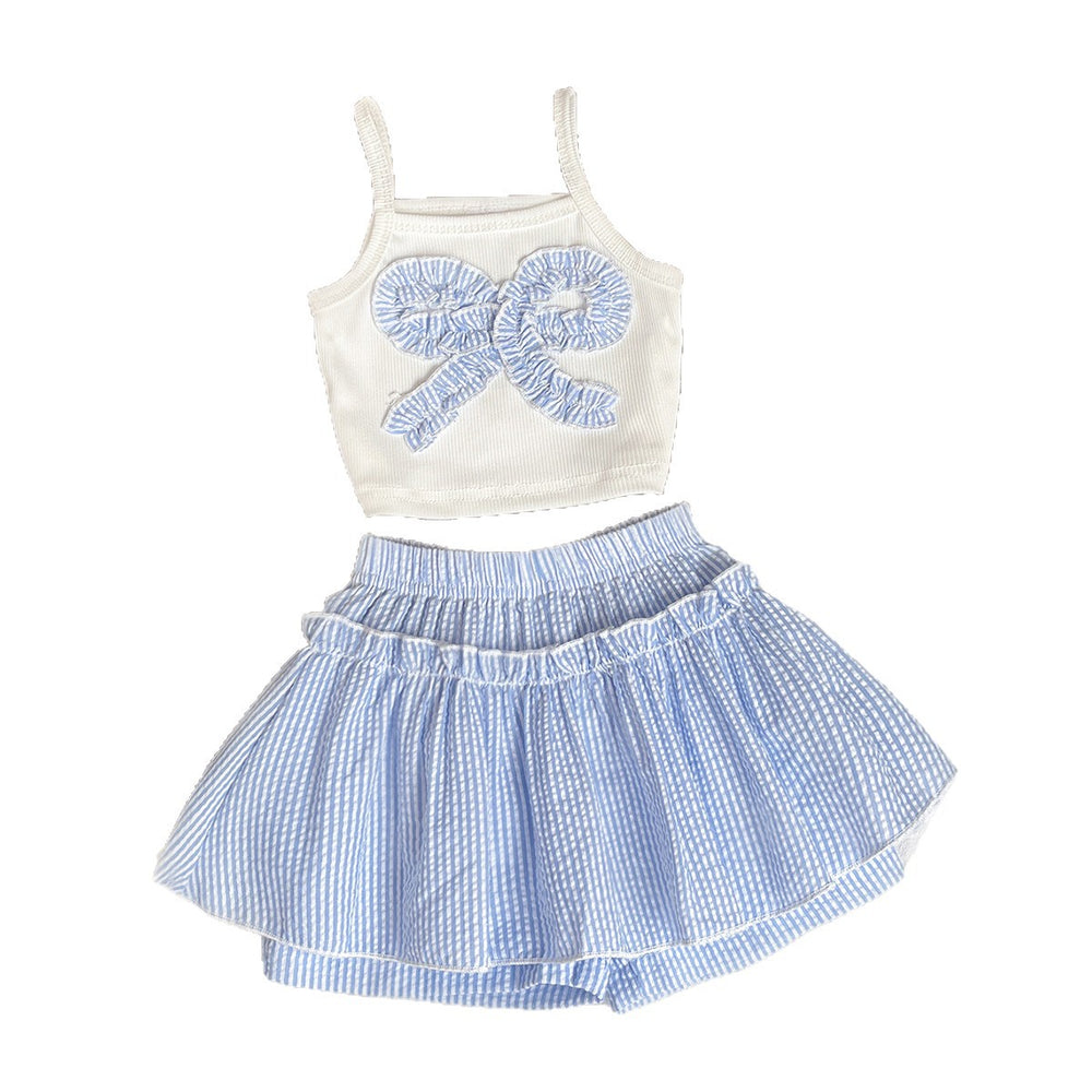Baby clothing kids set children outfit white camisole + blue stripes