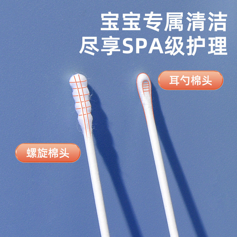 Baby disposable double-ended cotton swabs for ear cleaning, newborn pure cotton ear picks, infant and child cotton buds with storage box