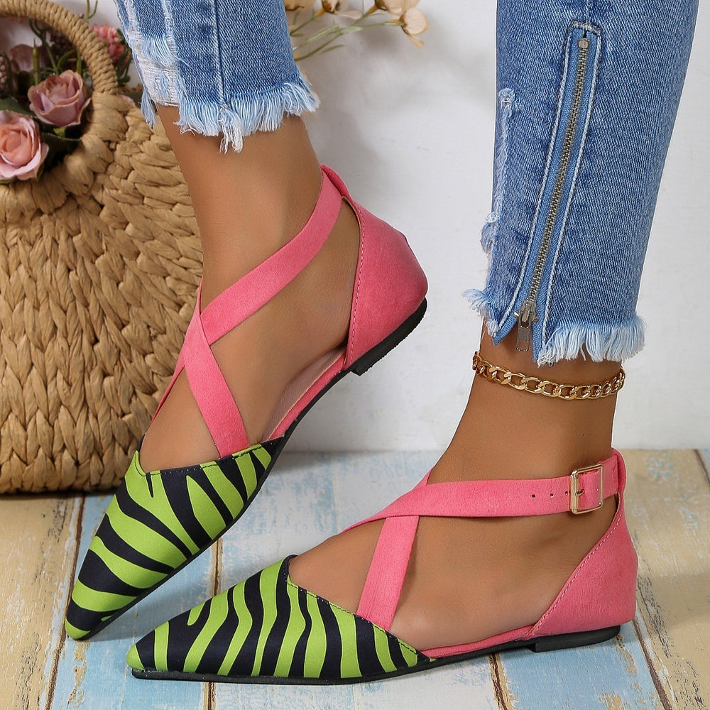 new european and american pointed-toe crossover strap low heel sandals - women's plus size hollow-out flat pointed-toe sandals for export