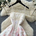 French vacation style sleeveless suspender floral dress female summer k-style high waistslimming look gentle sweetelegant short skirt
