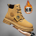 Men's martin boots: vintage british style, rugged yellow boots, fashionable and versatile, fleece-lined for warmth, thick winter boots, height-increasing work boots