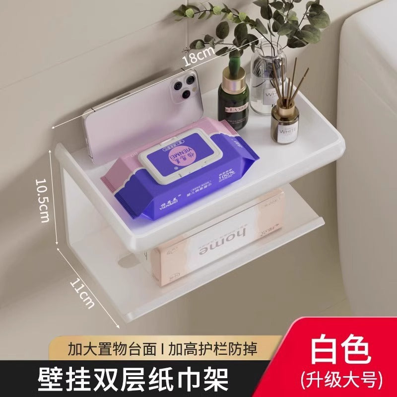 Bathroom toilet paper box toilet tissue box storage rack punch-free wall-mounted paper drawer placement box bathroom roll paper rack