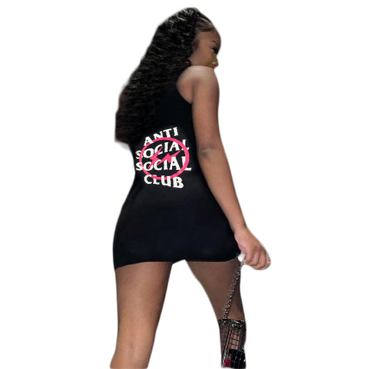 S390376 dress Cross-border women's clothing independent station Ebay  European and American alphabet vest printing, dress