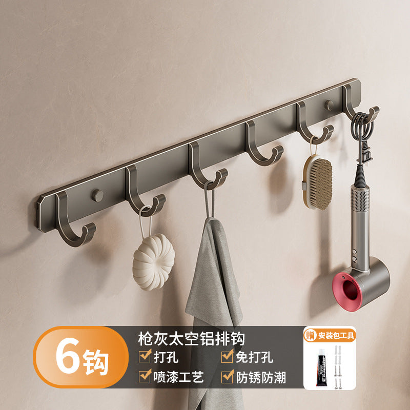 Space aluminum hook, viscose, strong non-punching adhesive hook, door back coat hook, bathroom, kitchen wall wall-mounted storage