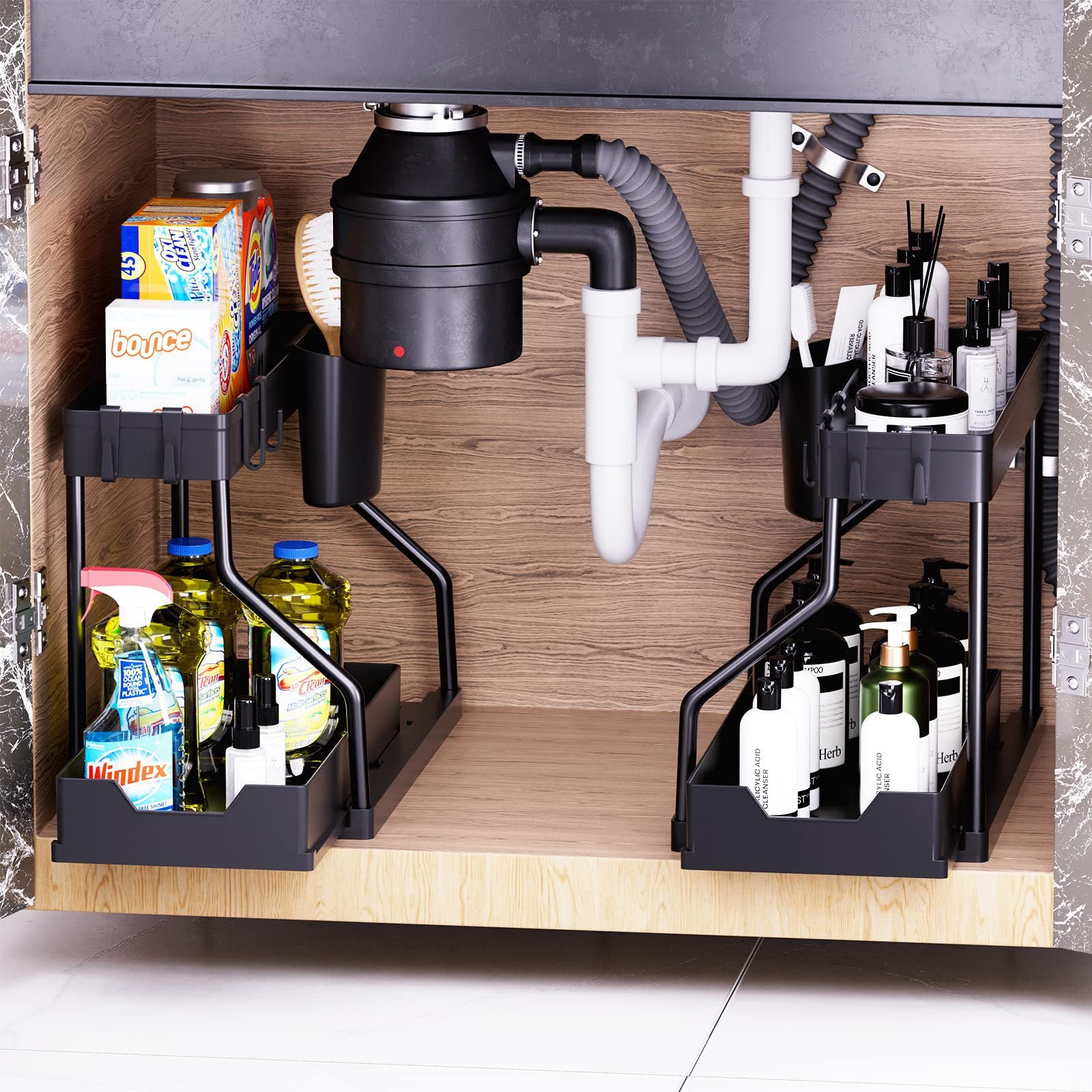 New  Bathroom Kitchen Under Sink Shelf Slidable Under Sink Storage Box Under Counter Storage Shelf