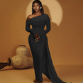 European and american style ins foreign trade women's fashion solid color dress - asymmetrical off-the-shoulder long sleeve dress