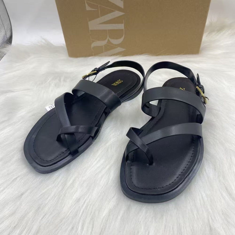 Za2025 winter new women's flat sandals - thong, flip-flop, roman style, outdoor wear, slip-on, everyday versatile sandals