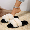 European style chain one-word flatsfleece-linedthick sole slippers women's indoor and outdoor winternew arrival cotton slippers one piece dropshipping women