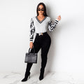 Autumn/winter european and american cross-border   hot-selling women's v-neck fitted pullover knit sweater with f letter detail