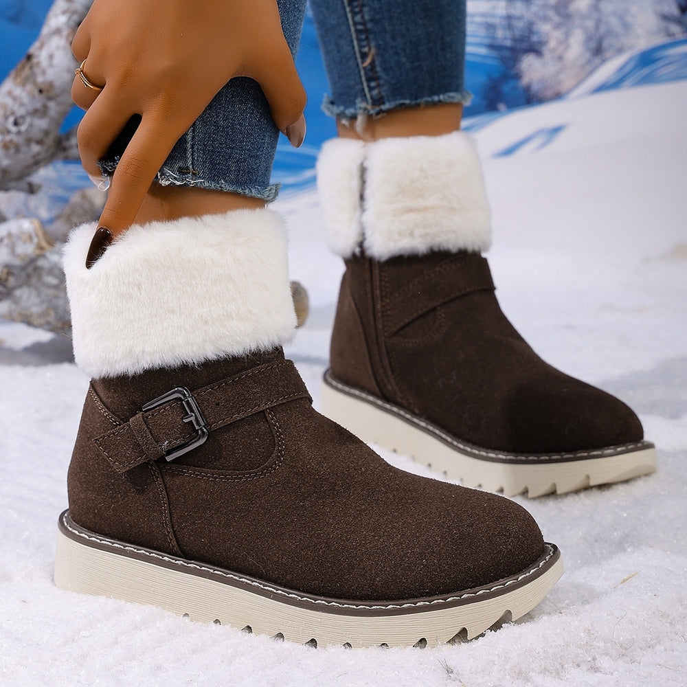 Cotton shoes fleece-linedheattechwinter snow boots women's belt buckle new style side zipper large size wholesale