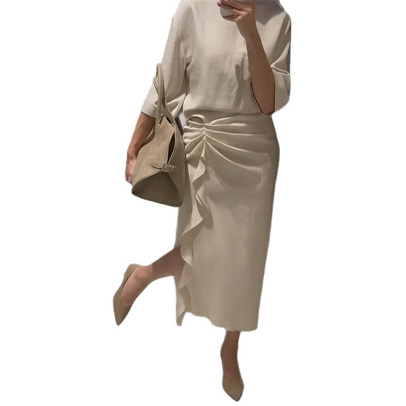 cross-border european and american women's clothing: summer dress for women, casual vacation style solid color slit pleated dress