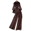 Frenchretro young ladysuit women's summer lantern sleeve shirt + elastic waist slimming look wide leg drapedpants