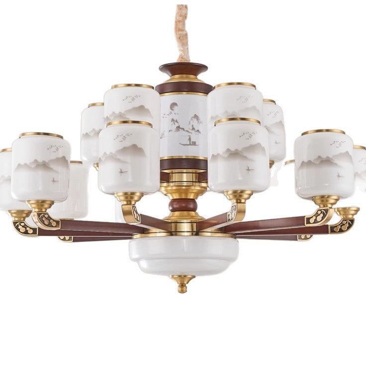 New chinoiserie duplex large chandelier all copper solid wood house living room lamp new arrival chinese style restaurant lamp