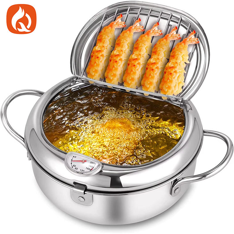 Thickened compound bottom 304 stainless steel tempura fryer with oil filter japanesefor home temperature controlled non-stick small fryer